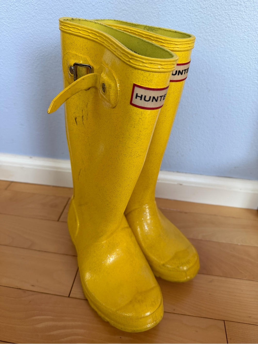 Girls hunter sparkly yellow rain boots size 1